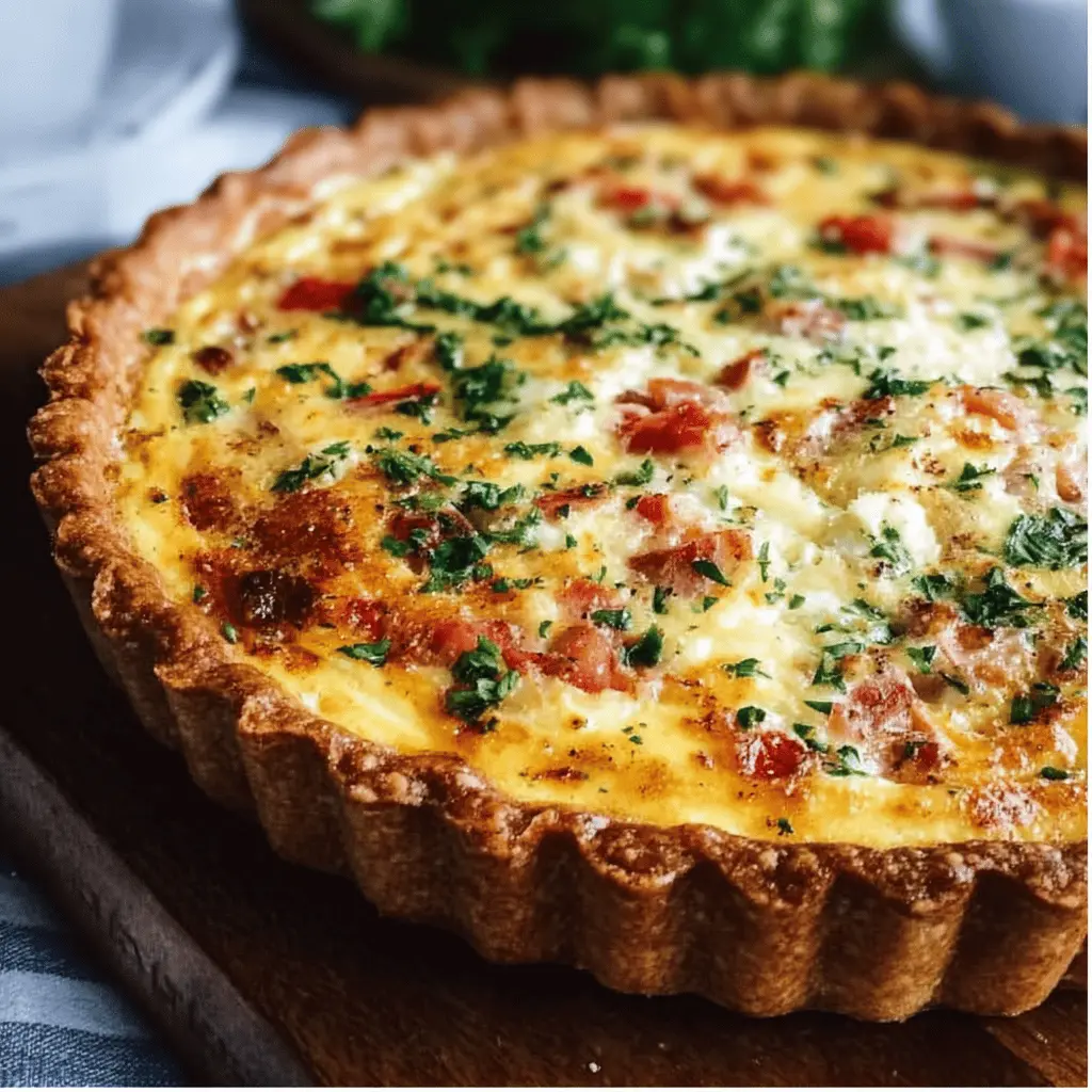 Easy Breakfast Quiche with Turkey Bacon and Chicken Ham Delight