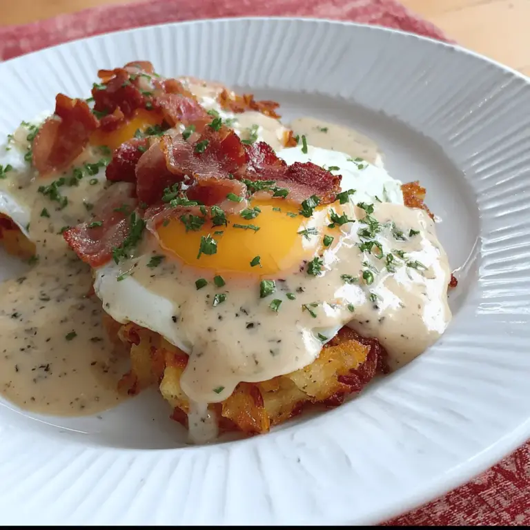 Egg Topped Hash Browns with Bacon Gravy