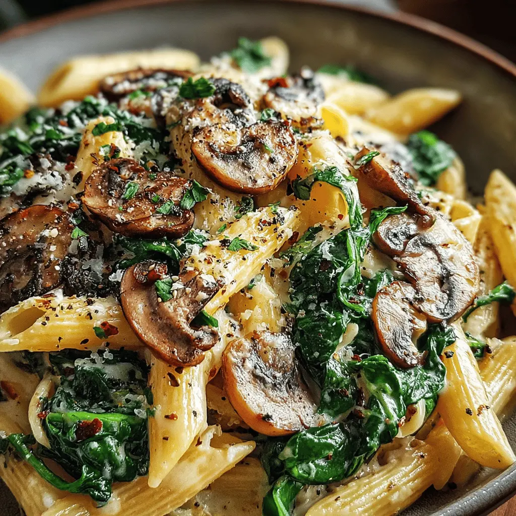 Spinach Mushroom Pasta Delight: Easy Recipe with Turkey Bacon