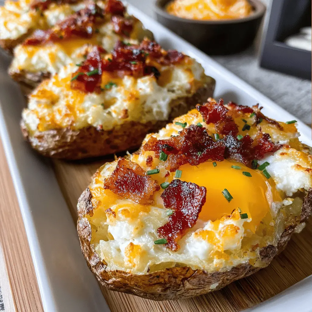 Twice Baked Breakfast Potatoes with Turkey Bacon and Cheese Delight