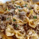 Creamy Parmesan Garlic Beef Bowtie Pasta