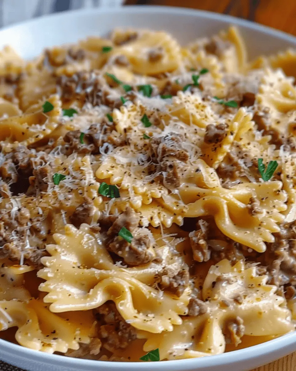 Creamy Parmesan Garlic Beef Bowtie Pasta for a Cozy Night In
