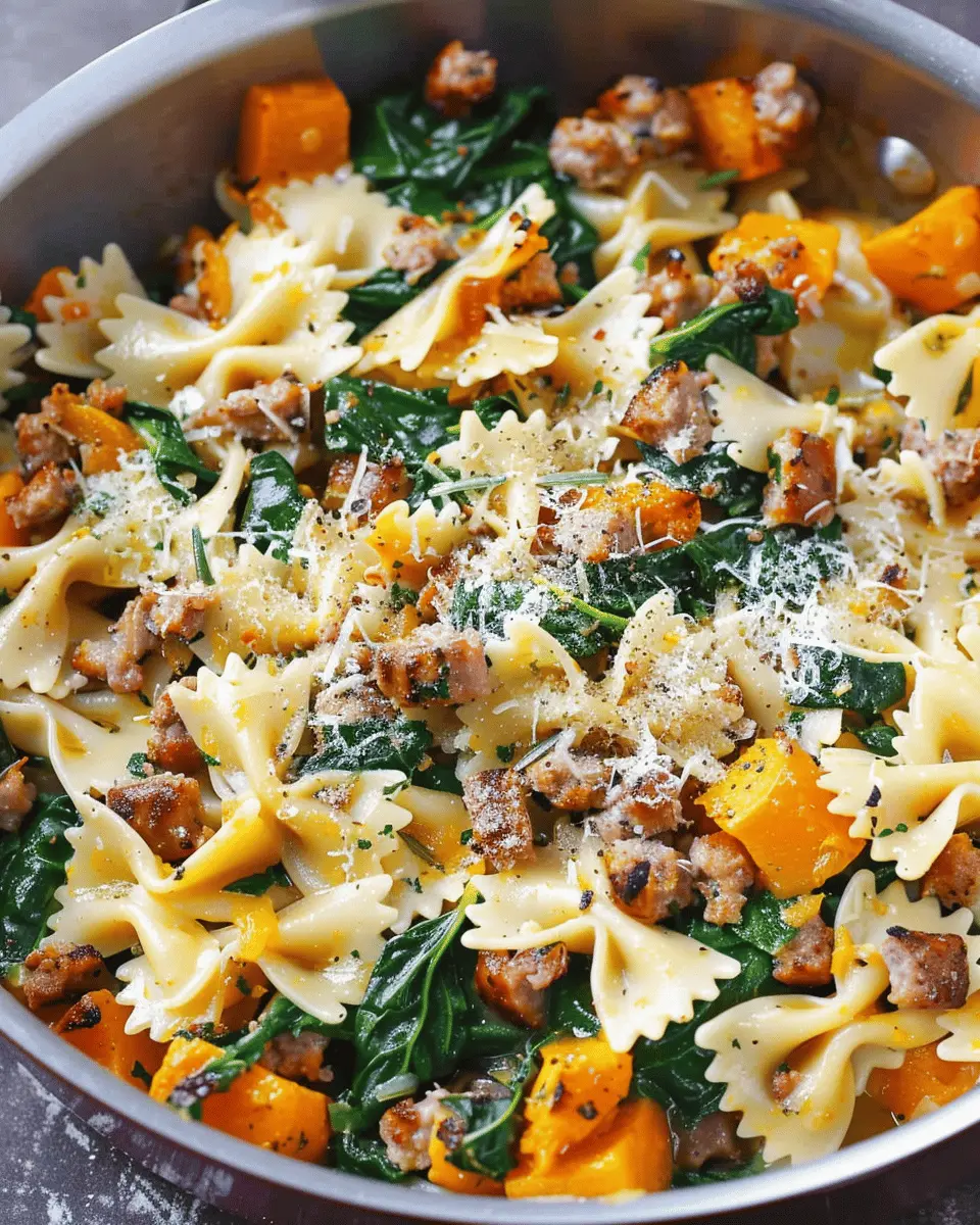Creamy Roasted Butternut Squash Pasta with Sausage and Spinach Delight