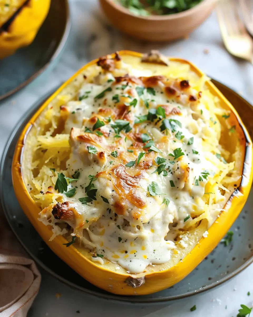 Skinny Chicken Alfredo Stuffed Spaghetti Squash: A Healthy Delight
