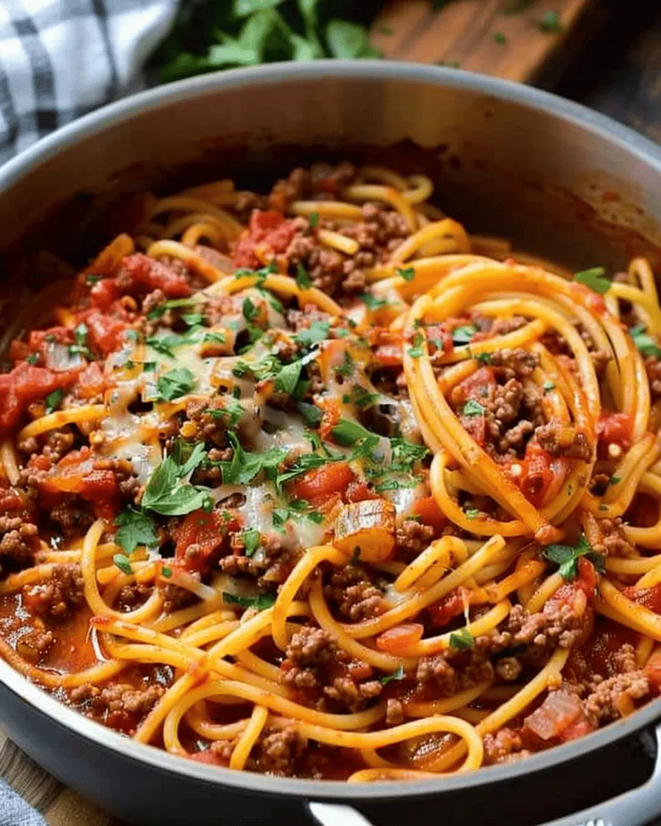 One Pot Cowboy Spaghetti with Turkey Bacon and Chicken Ham Delight