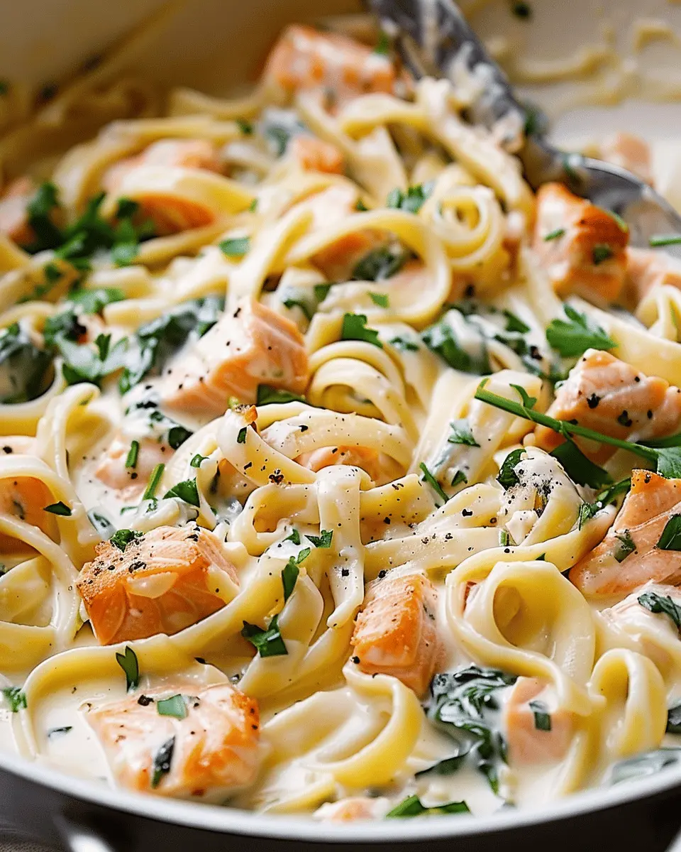 Creamy Salmon Pasta with Mixed Greens