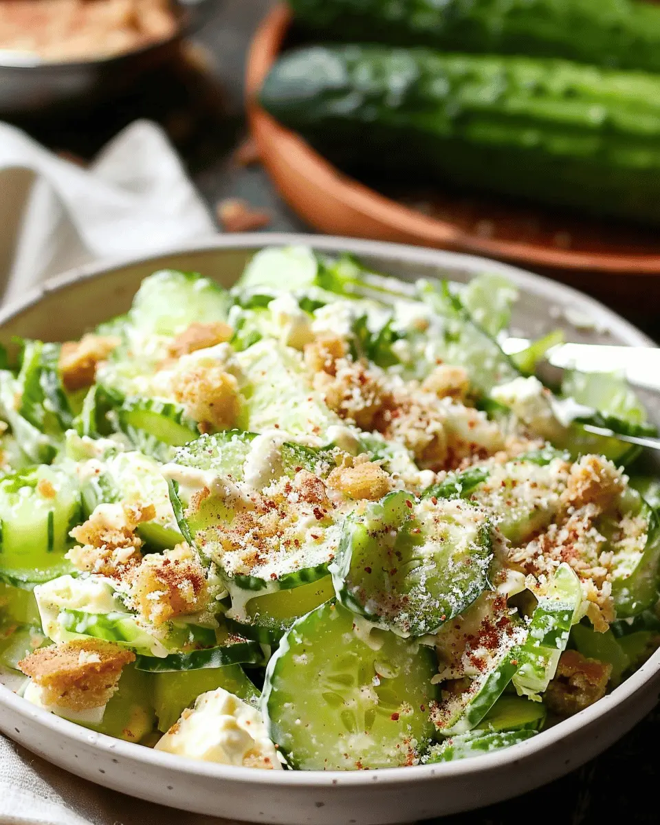 Cucumber Caesar Salad Made Easy with Turkey Bacon and Chicken Ham
