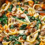 Creamy Roasted Butternut Squash Pasta with Sausage and Spinach