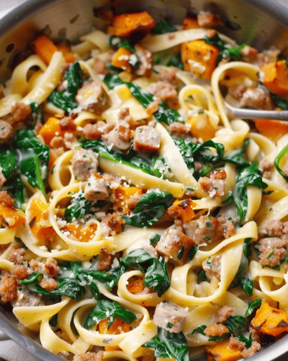 Creamy Roasted Butternut Squash Pasta with Sausage and Spinach