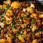 Crispy Chili Ground Beef and Cauliflower Skillet