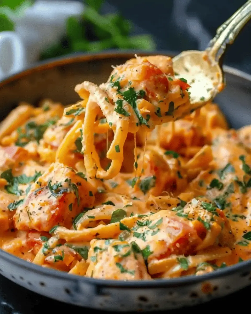 Creamy Tomato Garlic Pasta with Turkey Bacon and Chicken Ham Delight