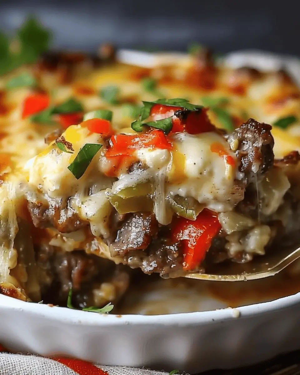 Low Carb Philly Cheesesteak Casserole with Turkey Bacon Delight