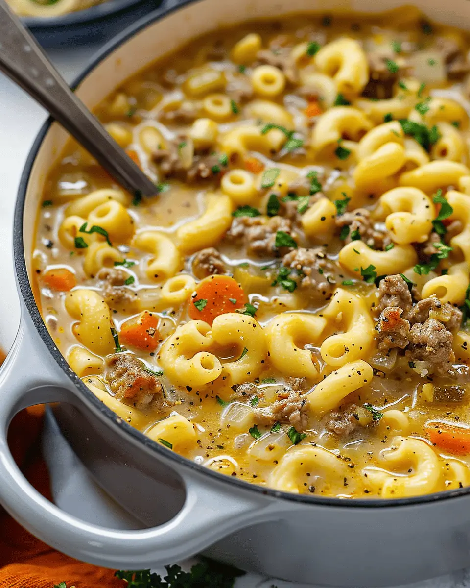 One Pot Macaroni Cheeseburger Soup