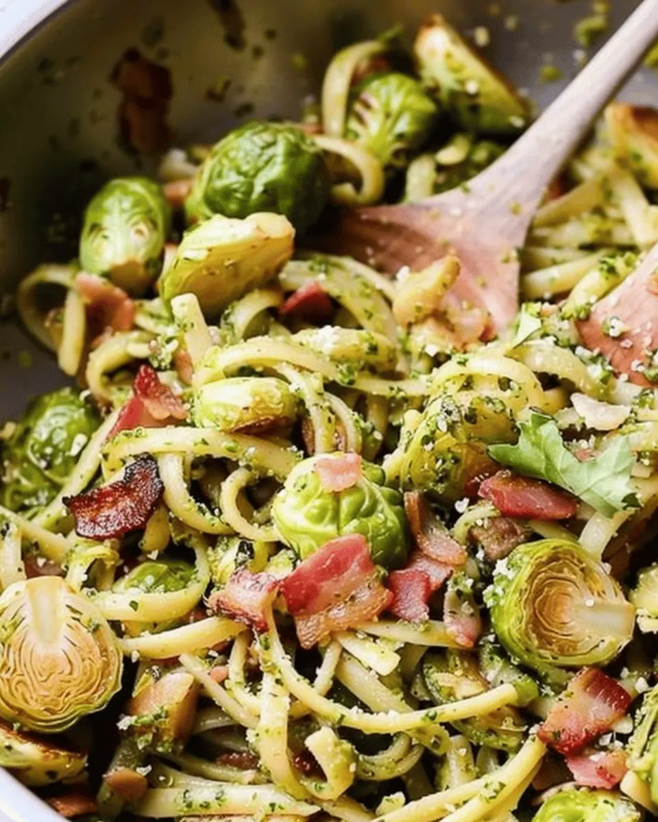 Brussels Sprouts and Bacon Pesto Pasta