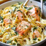 Creamy Salmon Pasta with Mixed Greens Under 30 Minutes