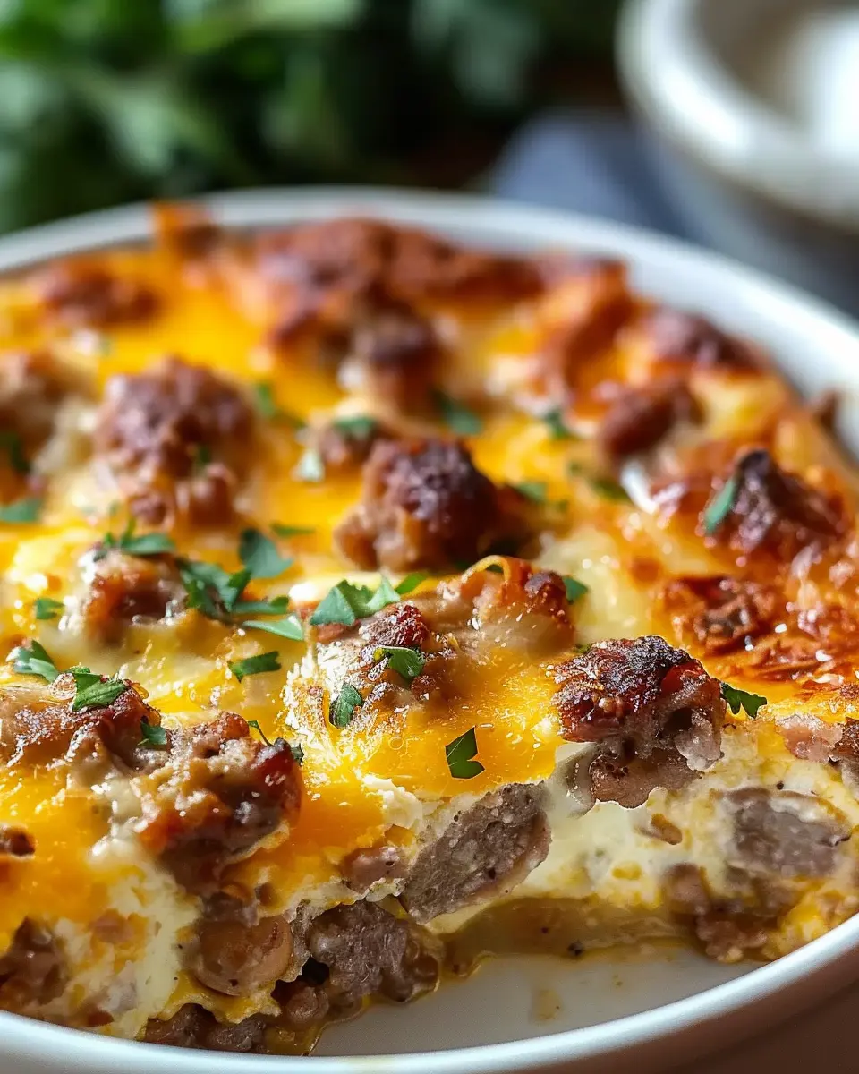 Easy Sausage and Egg Casserole with Turkey Bacon and Chicken Ham
