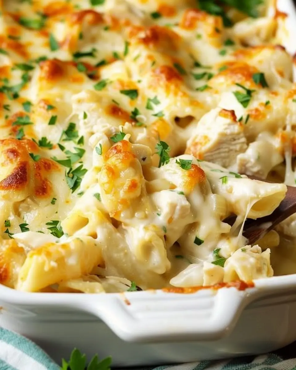 Chicken Alfredo Bake with Turkey Bacon: A Comforting Delight