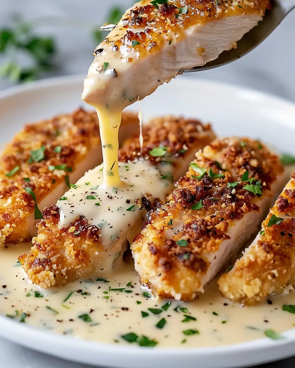 Creamy Parmesan Crusted Chicken with Garlic Sauce Delight