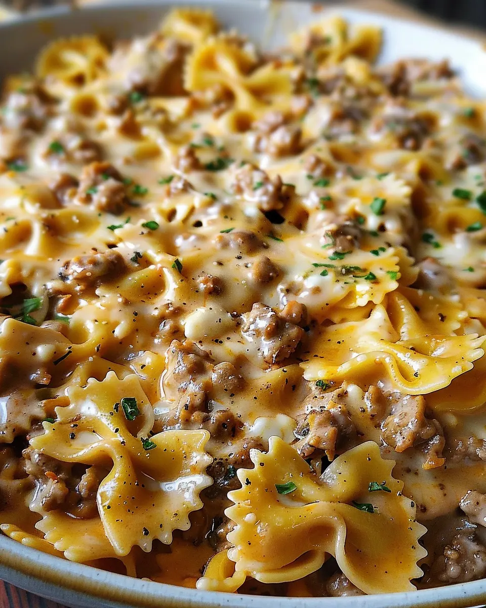 Cajun Cream Cheese Alfredo Bowties: Indulgent Bowties with Spiced Ground Beef