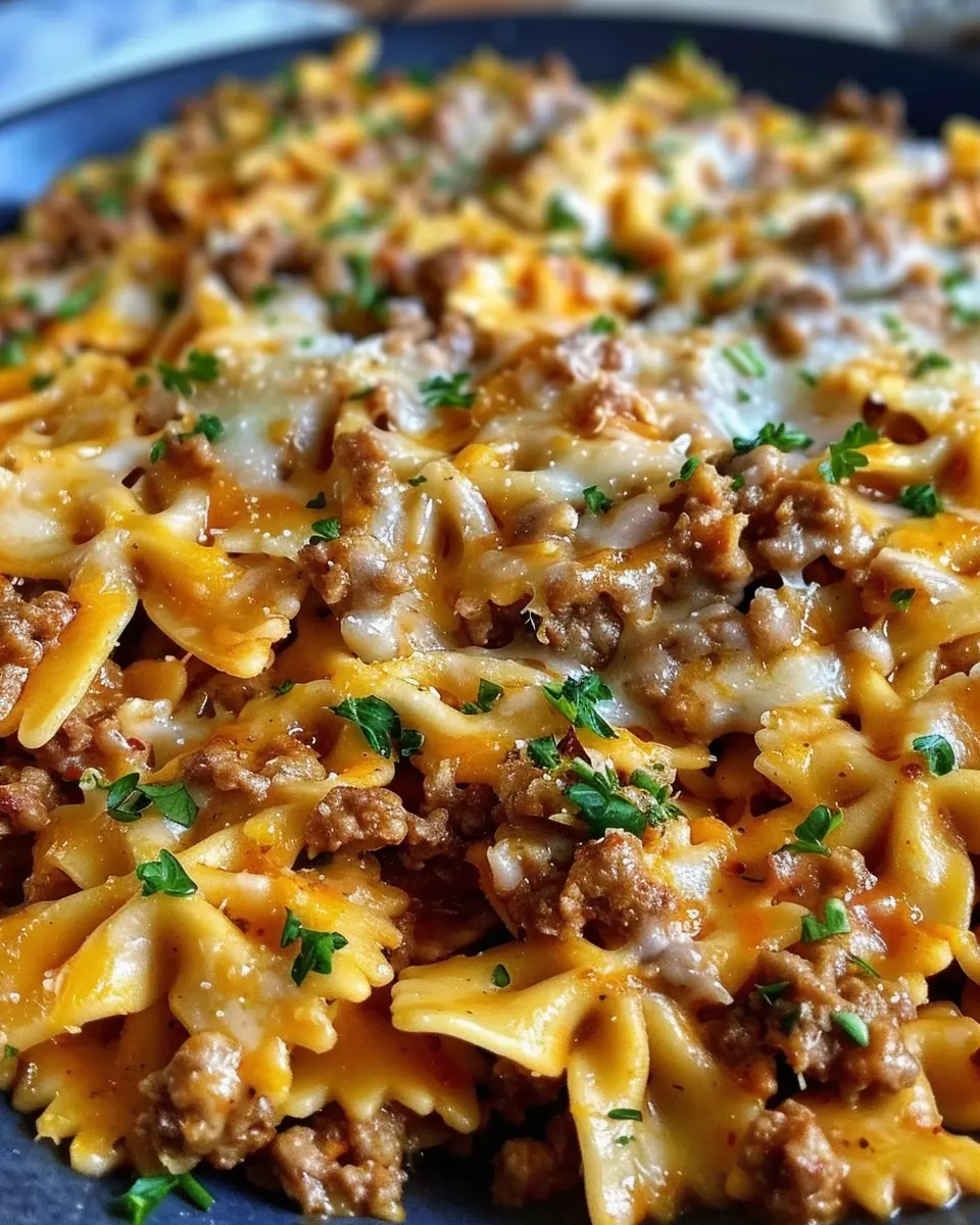 Cajun Cream Cheese Alfredo Bowties with Spiced Ground Beef Delight
