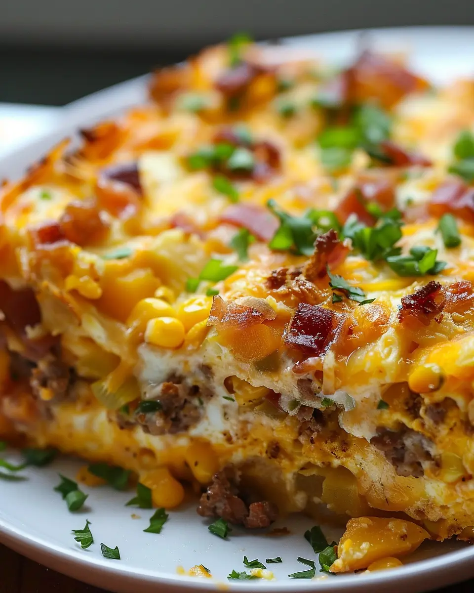 Ultimate Overnight Breakfast Casserole with Turkey Bacon and Chicken Ham