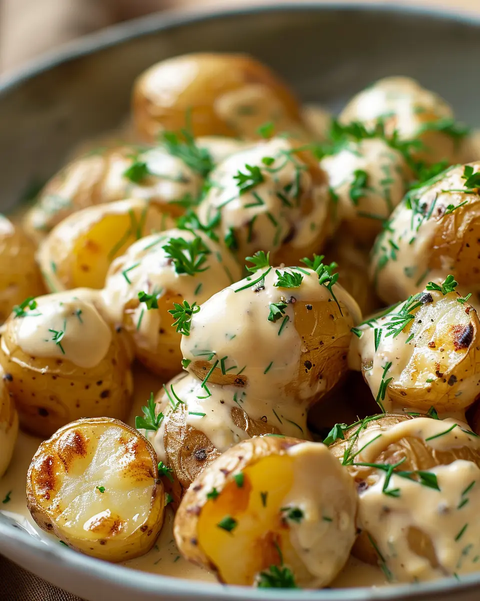 Creamy Garlic Sauce Baby Potatoes with Turkey Bacon Delight
