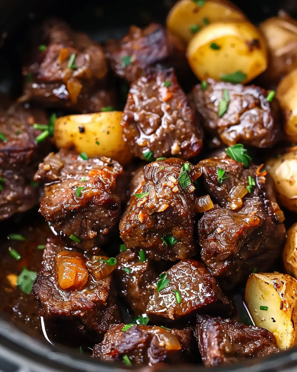Slow Cooker Garlic Butter Beef Bites with Potatoes