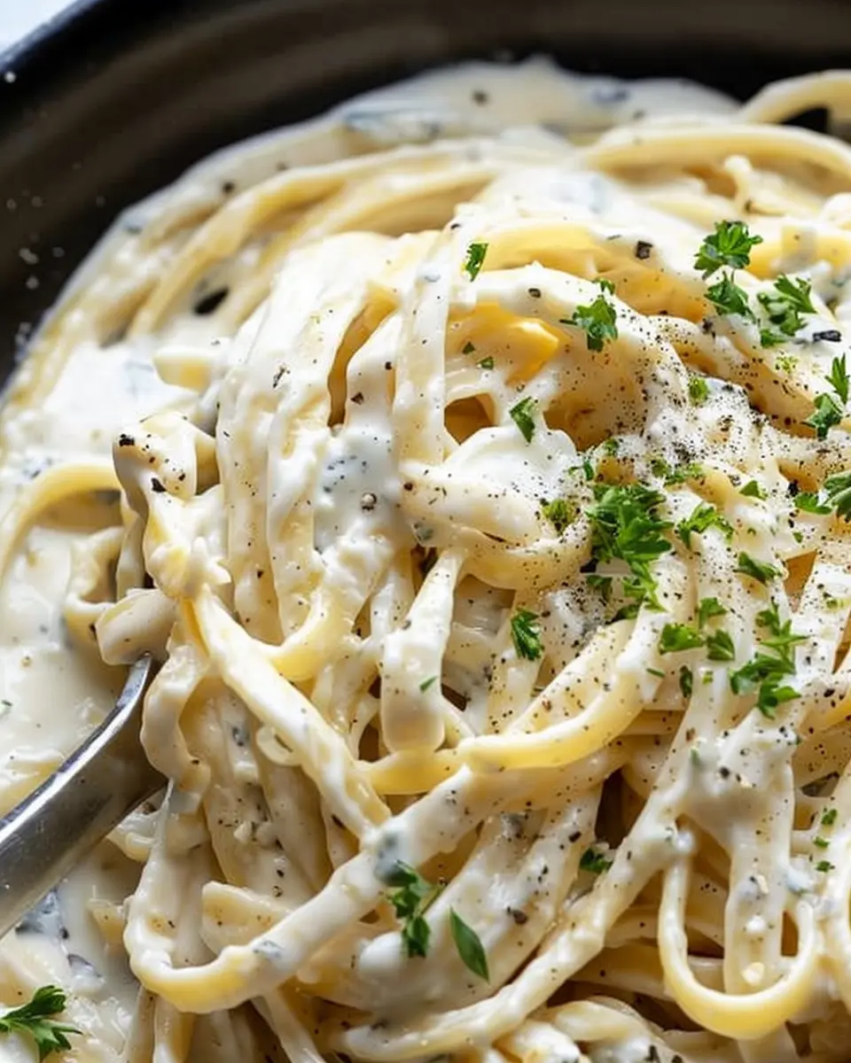 Quick and Easy Alfredo Sauce with Turkey Bacon and Chicken Ham