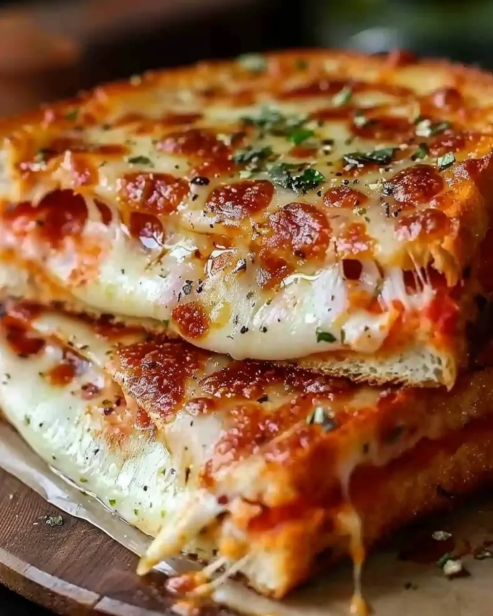 Pizza grilled cheese: A cheesy delight with turkey bacon and chicken ham